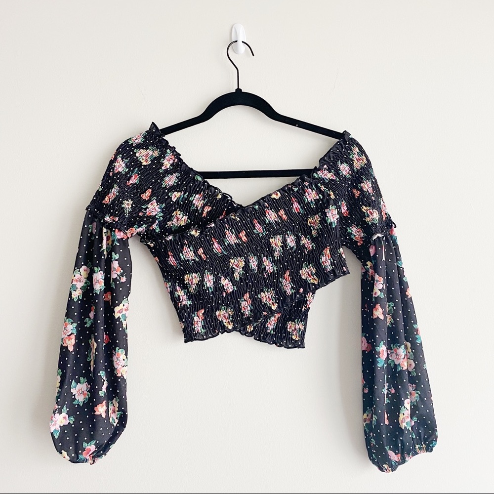 ASOS Off-Shoulder Crop Top with Balloon Sleeves